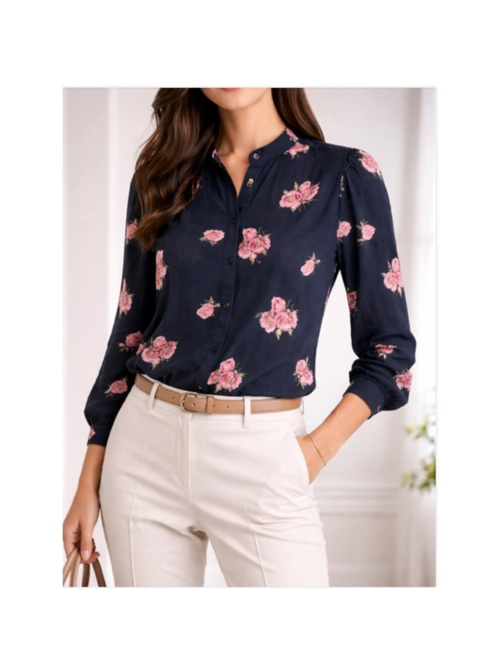 Reformation Band Collar Floral Button Up Blouse Womens S Black Hollyhock Sheer